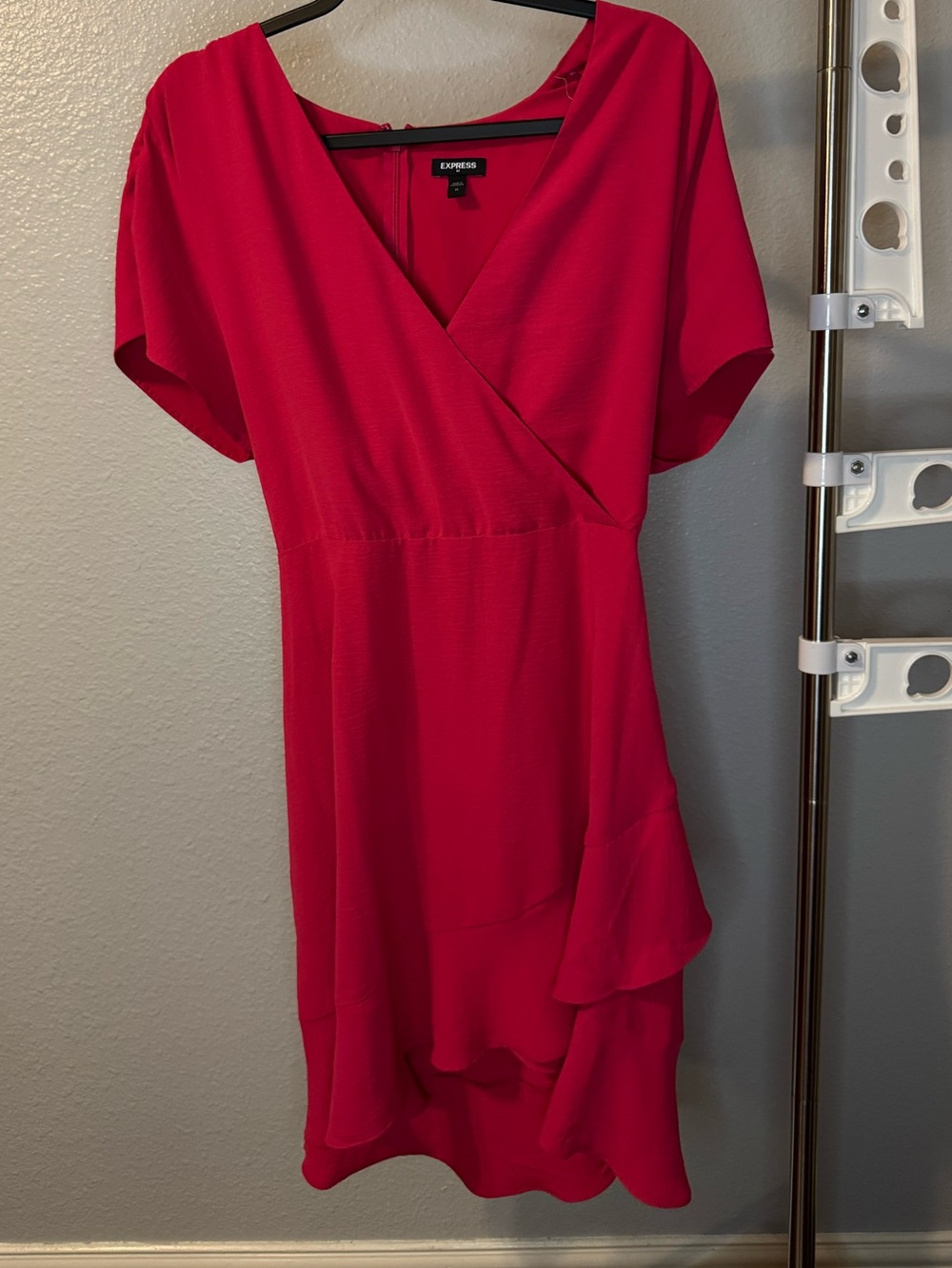 Express Hot Pink Wrap-Style Ruffle Hem Dress